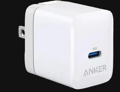 Anker power adapter with USB-C port on a white background